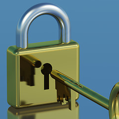 Image showing Padlock With Key Showing Security Protection And Safety