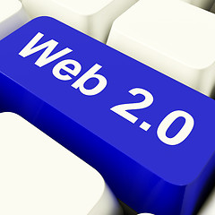 Image showing Web2 Computer Key In Blue Showing Social Media