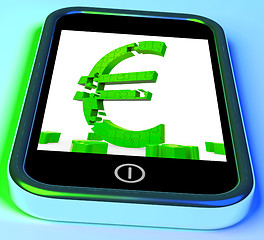 Image showing Euro Symbol On Smartphone Showing European Financial Investment