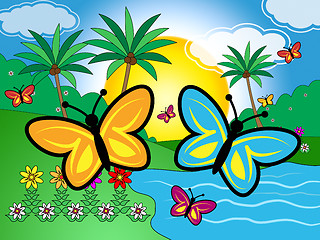 Image showing Butterflies On Lake Indicates Environmental Rural And Butterfly