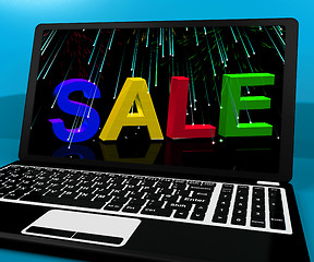 Image showing Sale Message On Laptop Shows Online Discounts