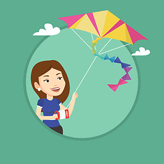 Image showing Young woman flying kite vector illustration.