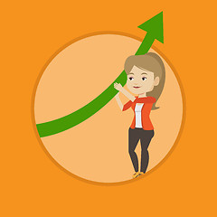 Image showing Business woman holding arrow going up.