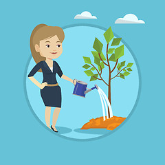 Image showing Woman watering tree vector illustration.