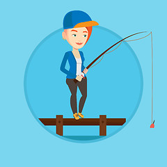 Image showing Woman fishing on jetty vector illustration.