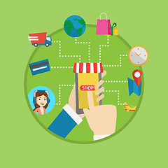 Image showing Online shopping vector flat design illustration.