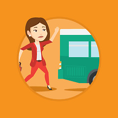 Image showing Latecomer woman running for the bus.