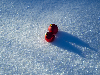 Image showing christmas balls decoration in snow