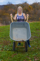 Image showing Blonde with a wheelbarrow