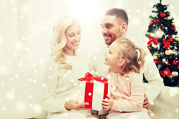 Image showing happy family at home with christmas gift box