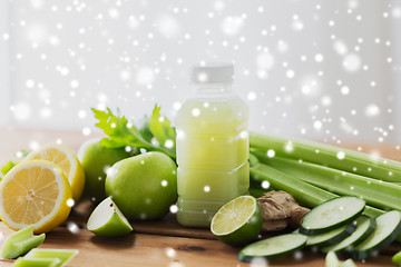 Image showing bottle with green juice, fruits and vegetables