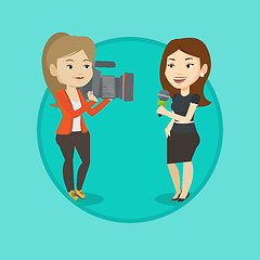 Image showing TV reporter and operator vector illustration.