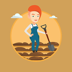 Image showing Farmer with shovel at field vector illustration.