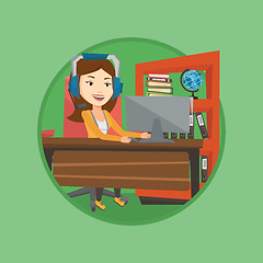 Image showing Business woman with headset working at office.