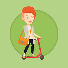 Image showing Woman riding kick scooter vector illustration.