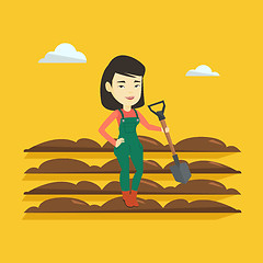 Image showing Farmer with shovel at field vector illustration.