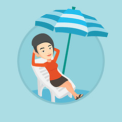 Image showing Woman relaxing on beach chair vector illustration.