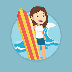 Image showing Surfer holding surfboard vector illustration.