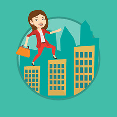 Image showing Business woman walking on the roofs of buildings.