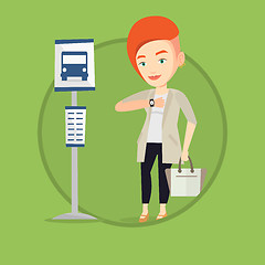 Image showing Woman waiting at the bus stop vector illustration.