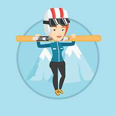 Image showing Woman holding skis vector illustration.