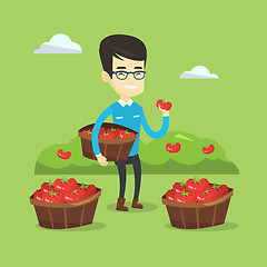 Image showing Farmer collecting tomatos vector illustration.