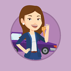 Image showing Woman holding keys to her new car.