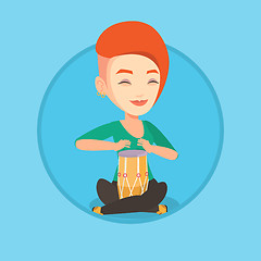 Image showing Woman playing ethnic drum vector illustration.