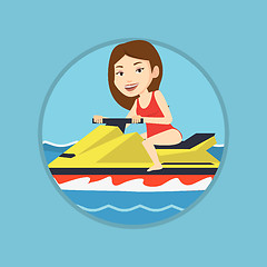 Image showing Caucasian woman training on jet ski in the sea.