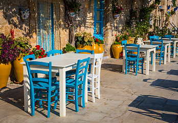 Image showing Tables in a traditional Italian Restaurant in Sicily