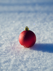 Image showing christmas balls decoration in snow