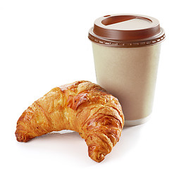 Image showing freshly baked croissant and coffee