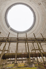 Image showing Futuristic view inside of cooling tower of unfinished Chernobyl nuclear power plant