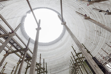 Image showing Futuristic view inside of cooling tower of unfinished Chernobyl nuclear power plant