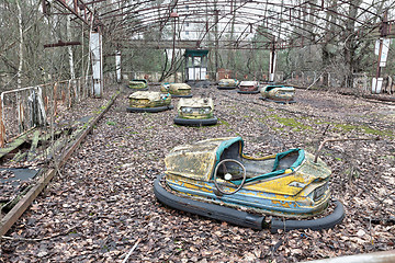 Image showing Attraction in amusement park in overgrown ghost city Pripyat.