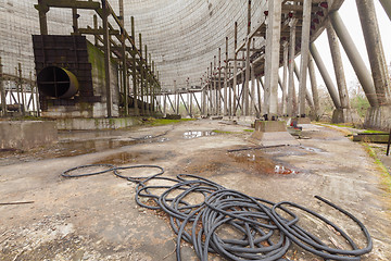 Image showing Futuristic view inside of cooling tower of unfinished Chernobyl nuclear power plant