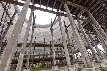 Image showing Futuristic view inside of cooling tower of unfinished Chernobyl nuclear power plant