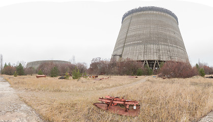 Image showing Outside view on unfinished cooling towers of Chernobyl nuclear power plant