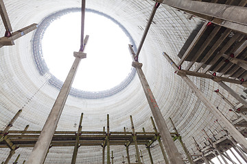 Image showing Futuristic view inside of cooling tower of unfinished Chernobyl nuclear power plant