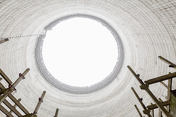 Image showing Futuristic view inside of cooling tower of unfinished Chernobyl nuclear power plant