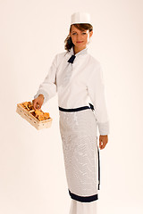 Image showing female chef with chanterelles 