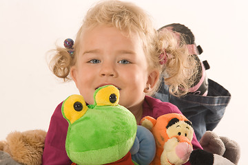 Image showing Girls with stuffed animals