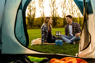 Image showing Young couple camping