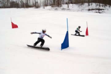 Image showing Blurred background of snowboarding giant slalom competitions