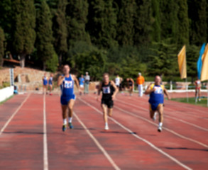 Image showing Blurred view of man athletic running competition at stadium