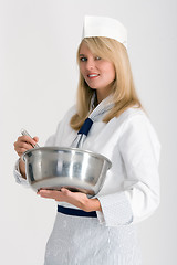 Image showing female chef with dish