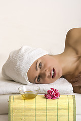 Image showing Relaxed face of a young woman in spa