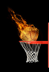 Image showing basketball ball flying to hoop