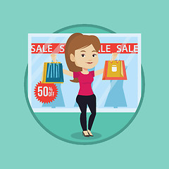 Image showing Woman shopping on sale vector illustration.