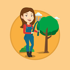 Image showing Farmer with pruner in garden vector illustration.